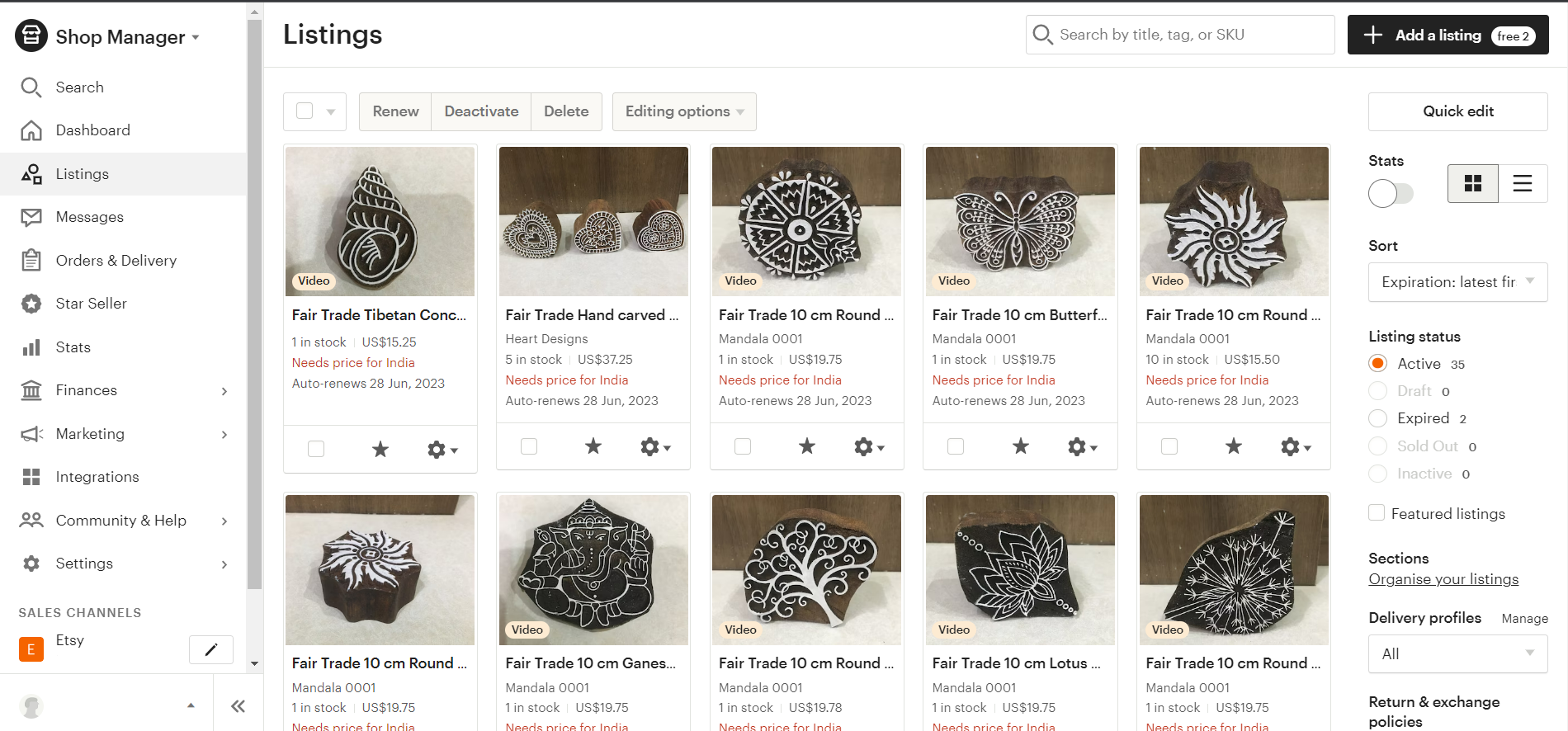 Etsy listing management Service